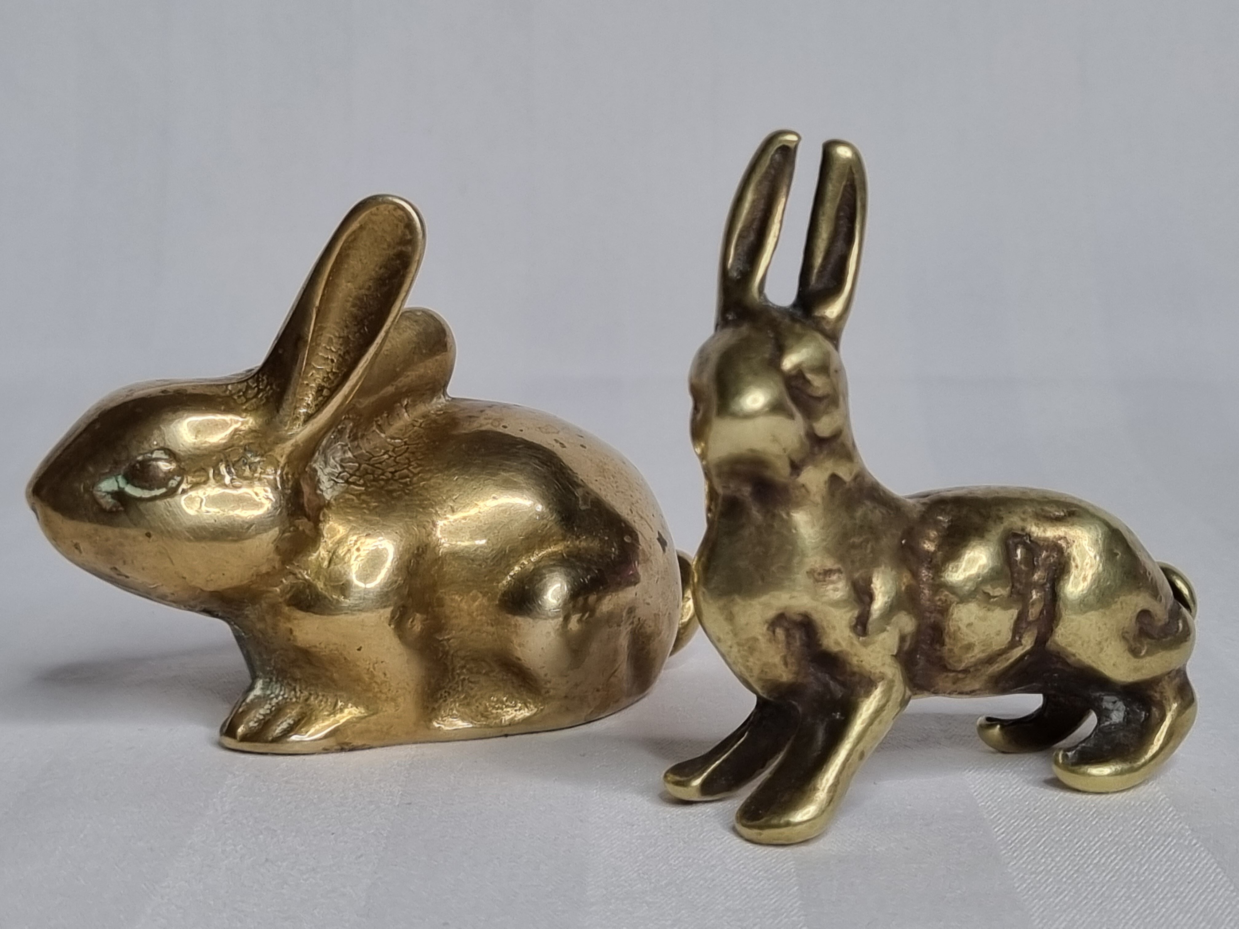 Duo of rabbit and hare in ancient bronze