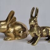 Duo of rabbit and hare in ancient bronze