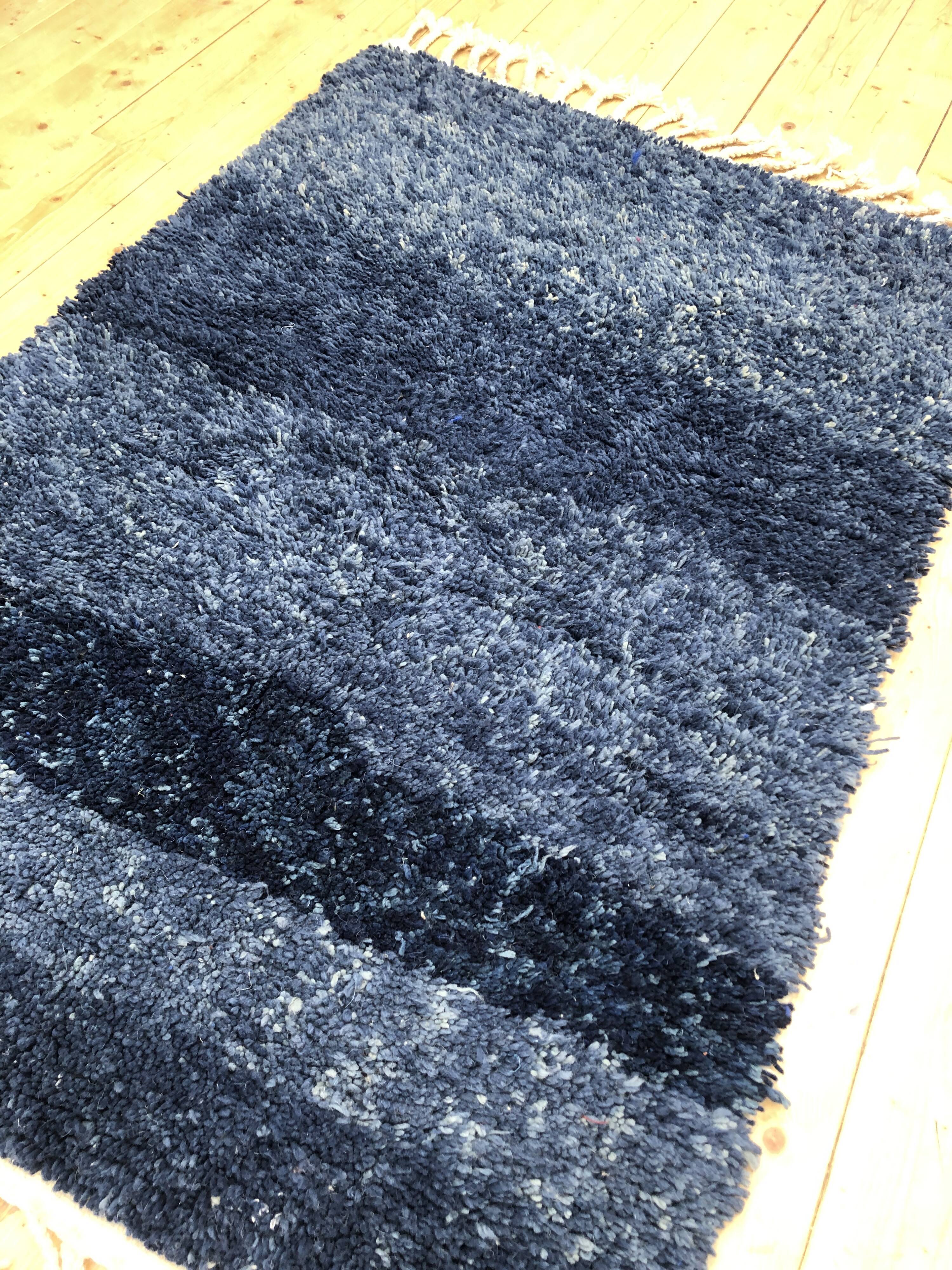 Berber carpet Beni Ouarain mottled solid blue 1.55x1.06m
