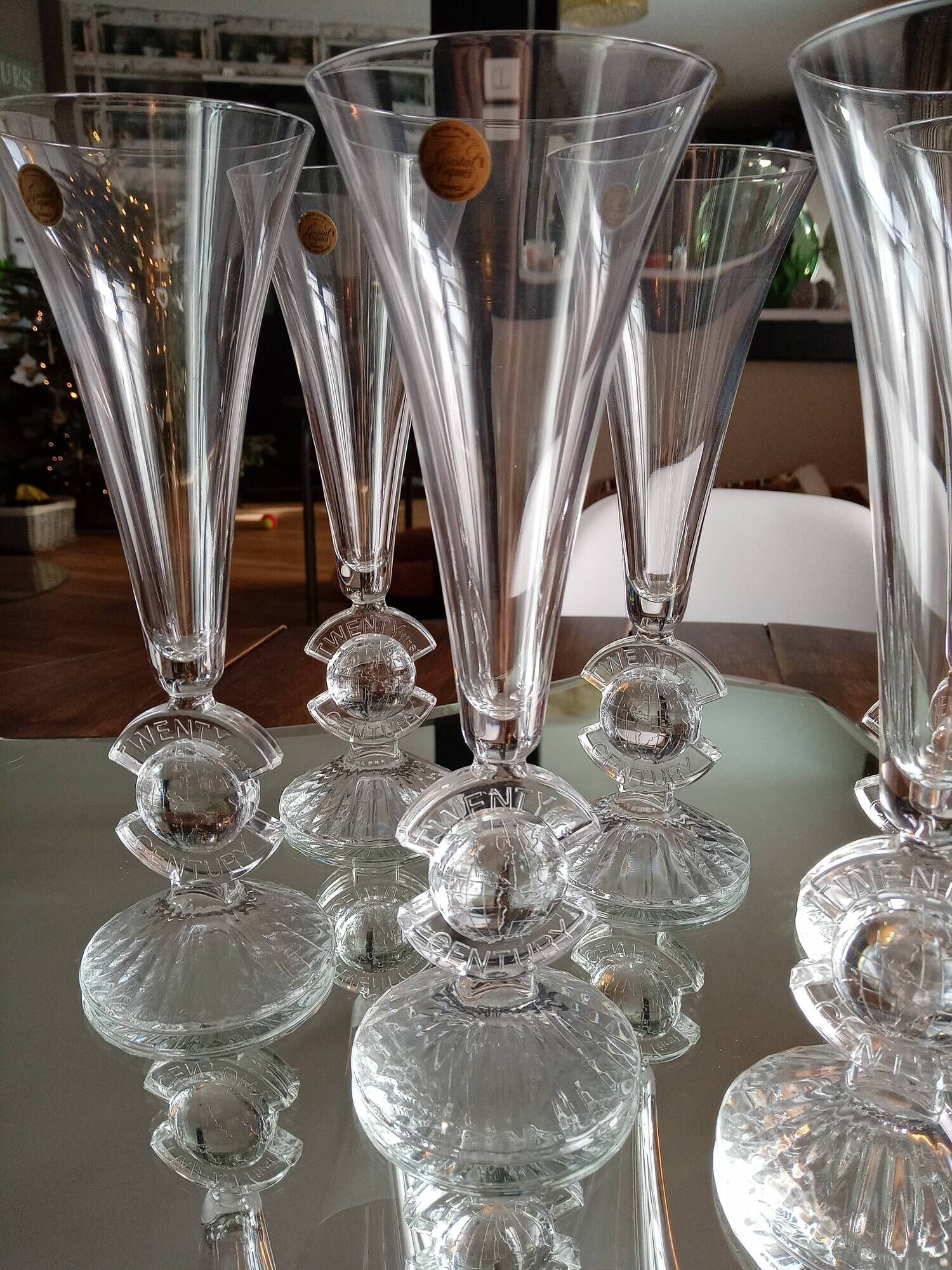 Lot of 6 crystal champagne flutes from Arques model Twenty first Century (21st century)