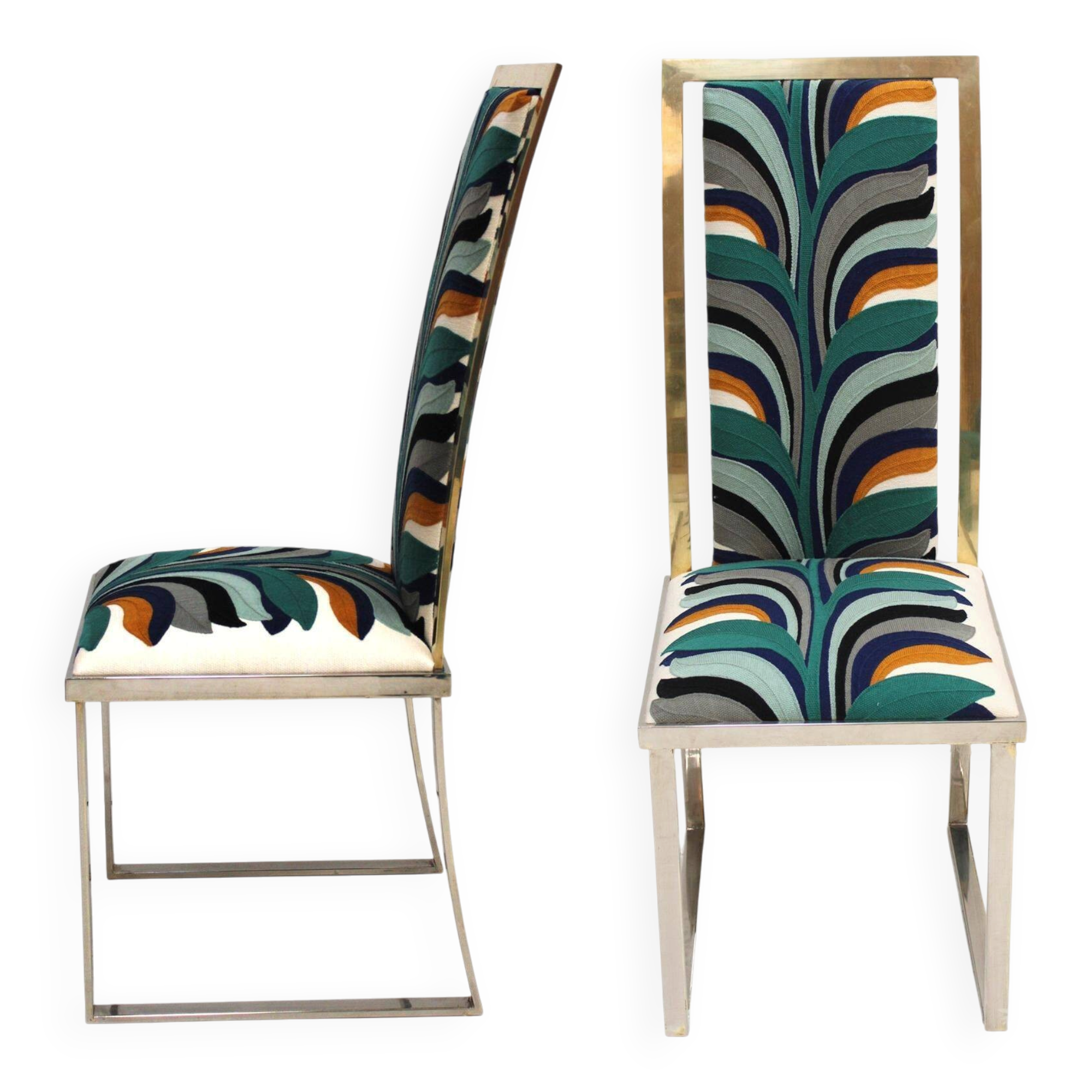 Mid-Century Michel Mangematin Brass and Steel French 1970s Eight Dining Chairs