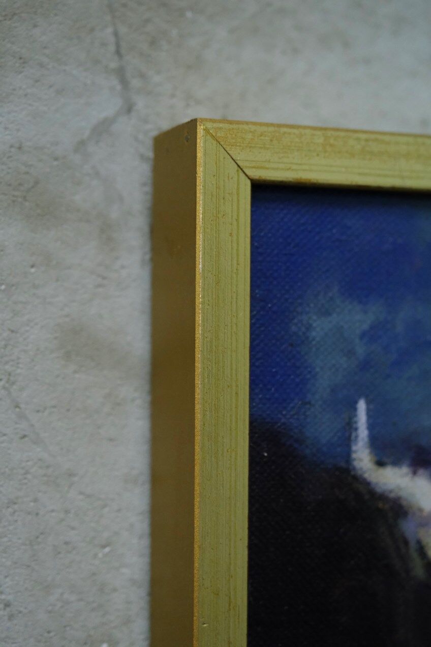 Swedish artist, scandinavian modern city landscape, 1970s, oil on canvas, signed,  framed