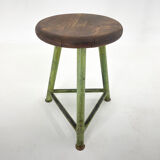 Vintage industrial steel & wood tripod stool, 1950's