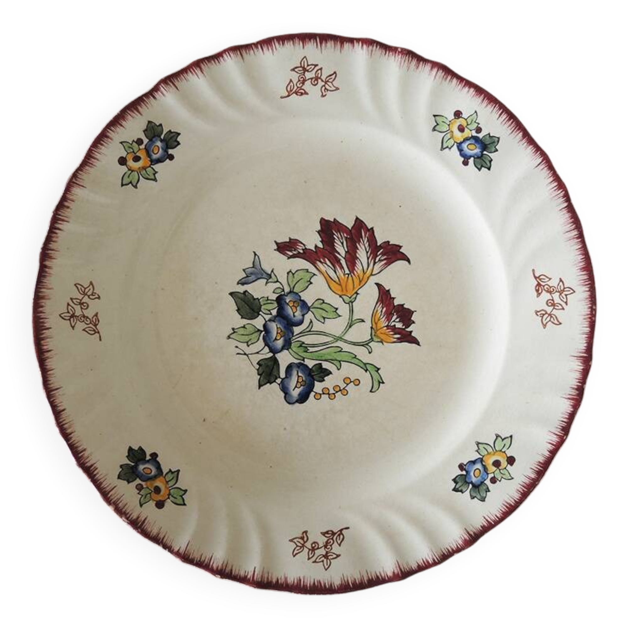 Old Large Round Earthenware Plate from Longwy - Marseille