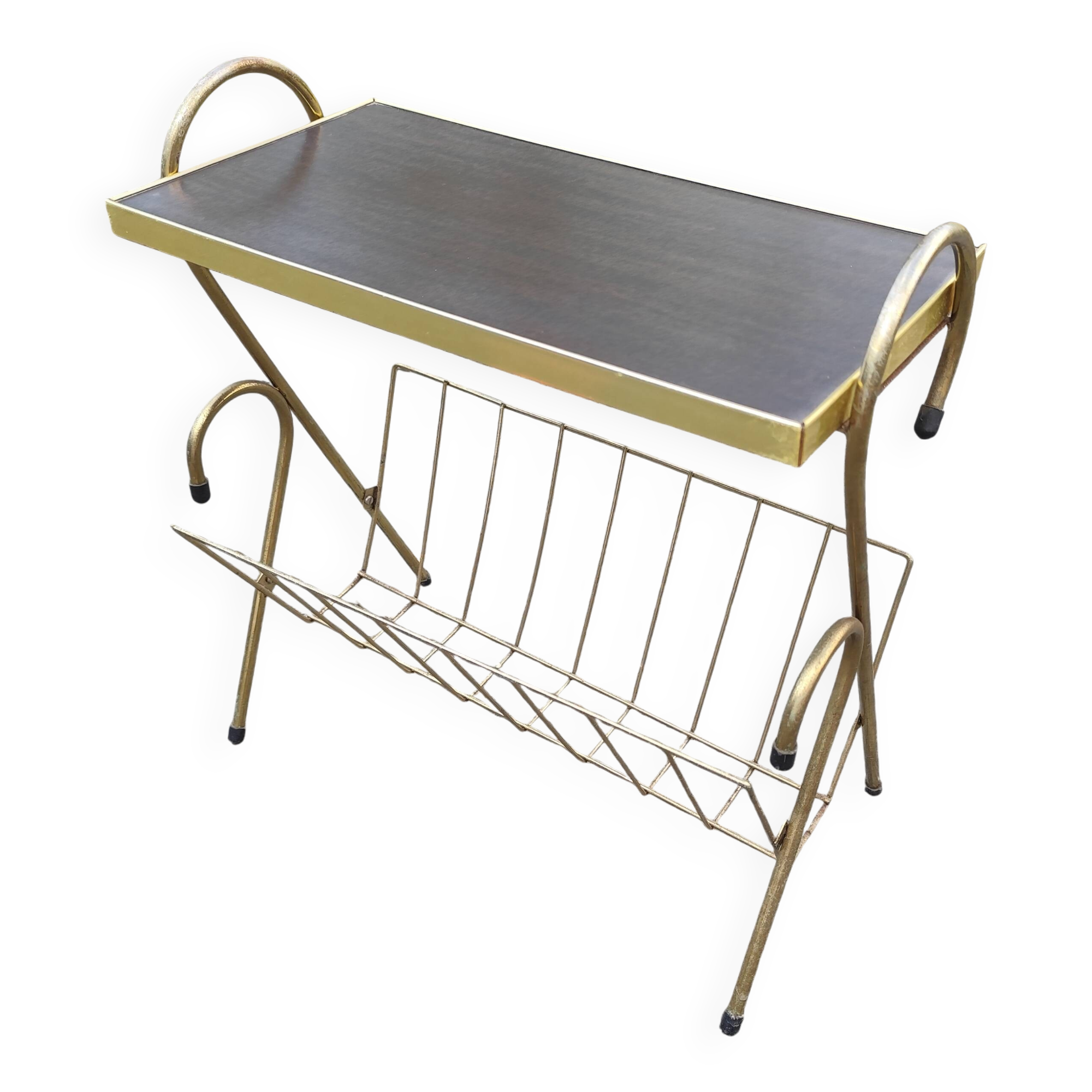 Magazine and document rack, Formica, chrome, gold finish