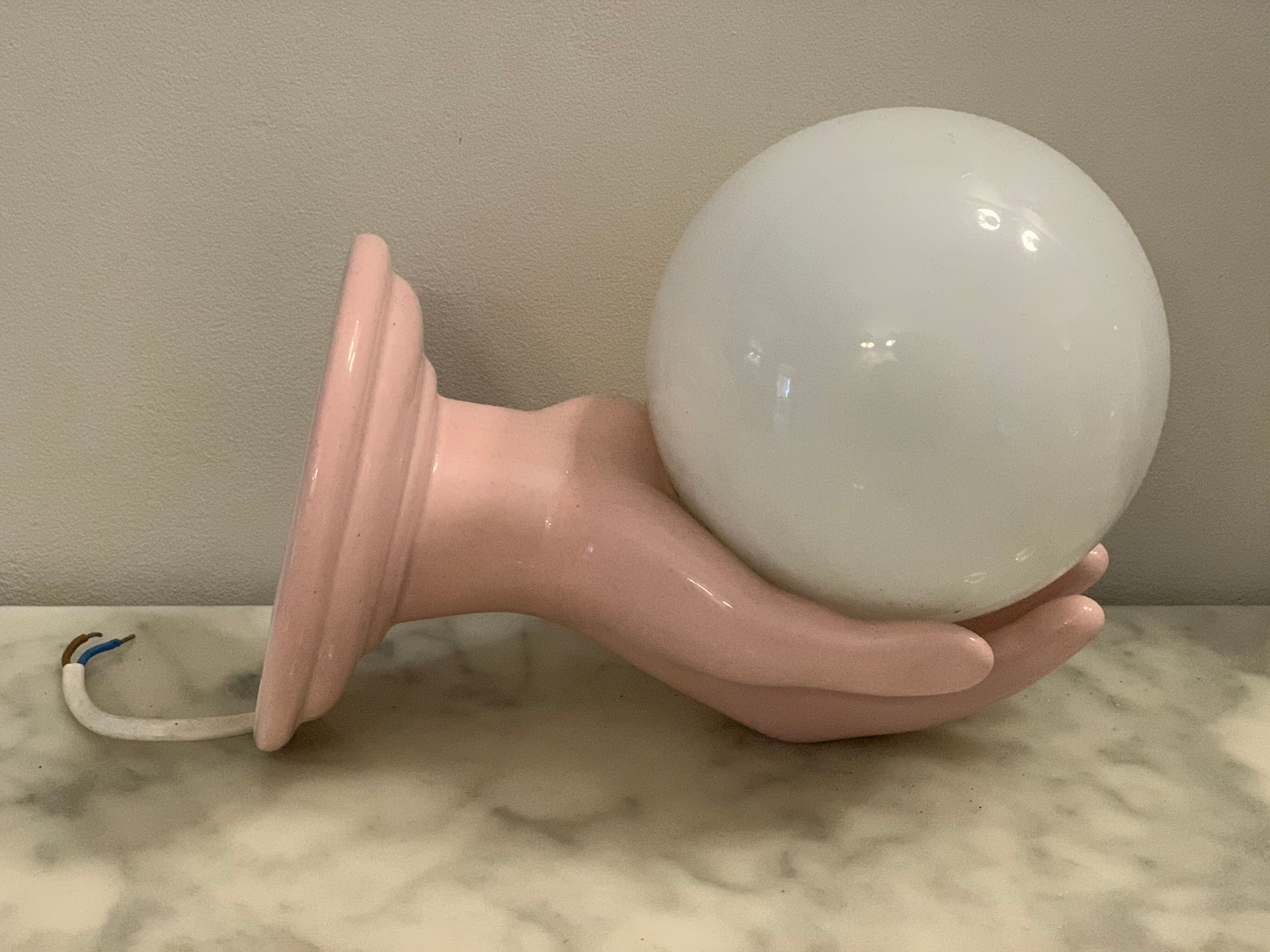 Pink porcelain wall light and Vintage opalin glass