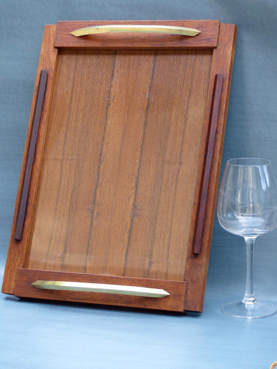 Tray wood and brass vintage