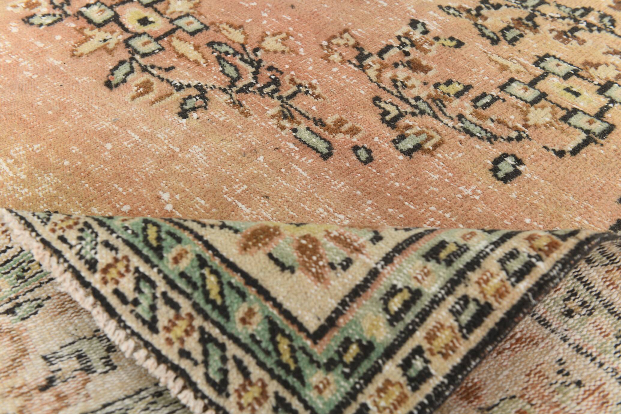 Tapis Vintage Anatolien Rose Poudré, Vert Sauge et Bleu, Fait Main, 191x286 Cm