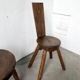 Set of three alpine chairs in solid pine, France, 1950s.