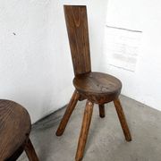 Trio de chaises d'alpage en pin massif, France, années 1950