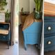 Restored antique drop-leaf secretary – natural wood & Night Blue