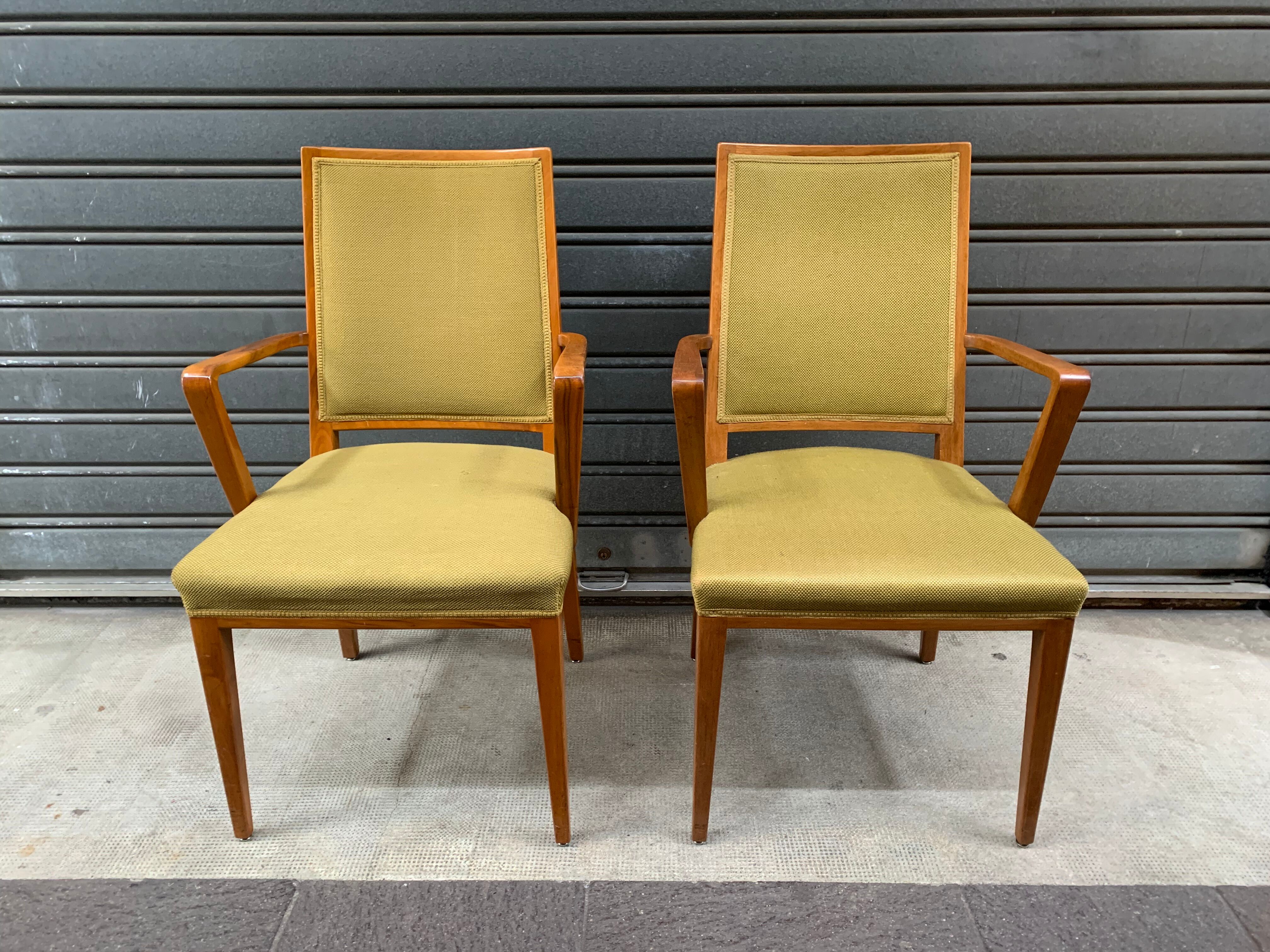 Pair of bridge armchairs light green fabrics 1960s.