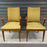 Paire de fauteuils bridge tissus vert clair années 1960.