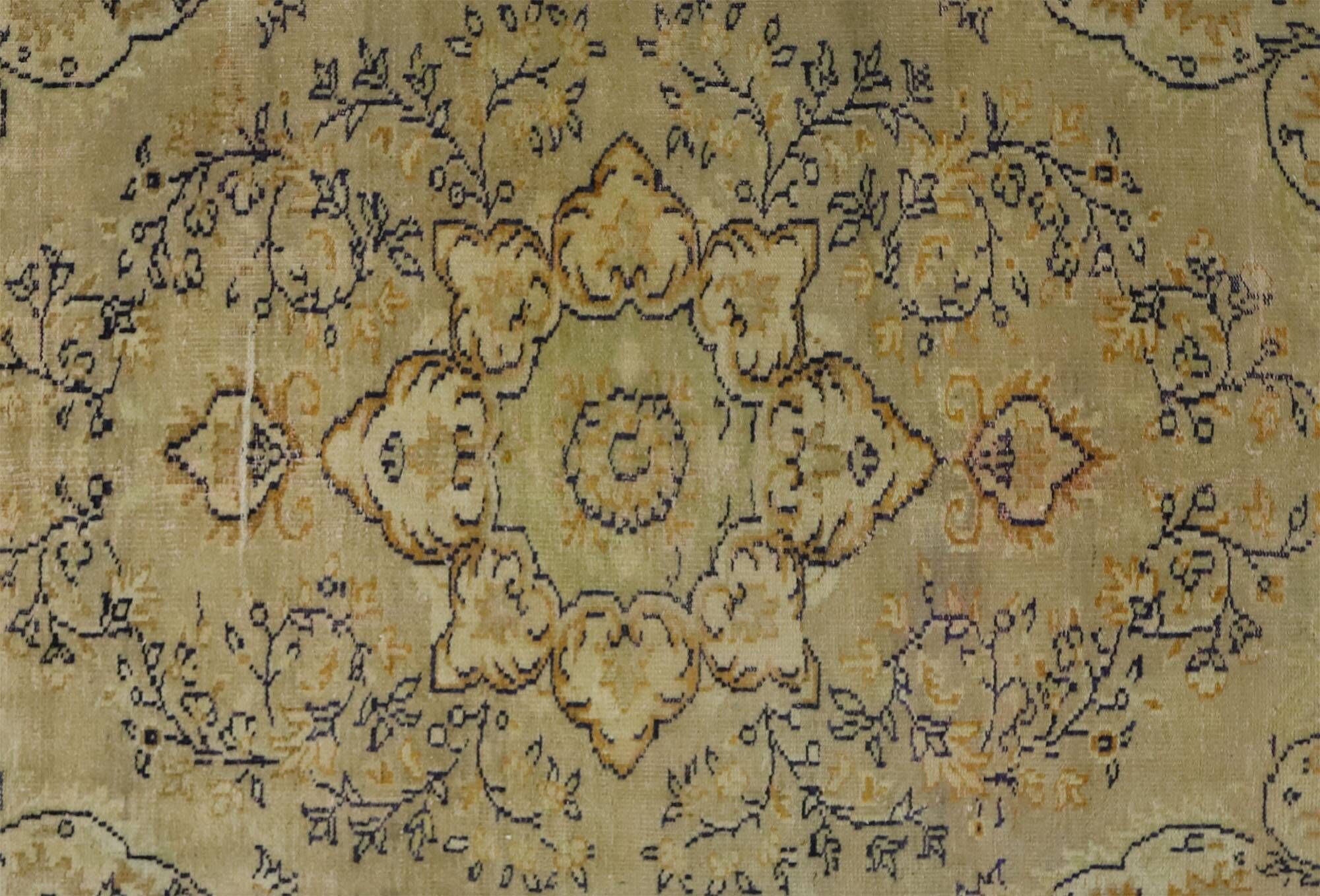 Vintage Turkish Floral Medallion Rug Beige 290 x 164 cm