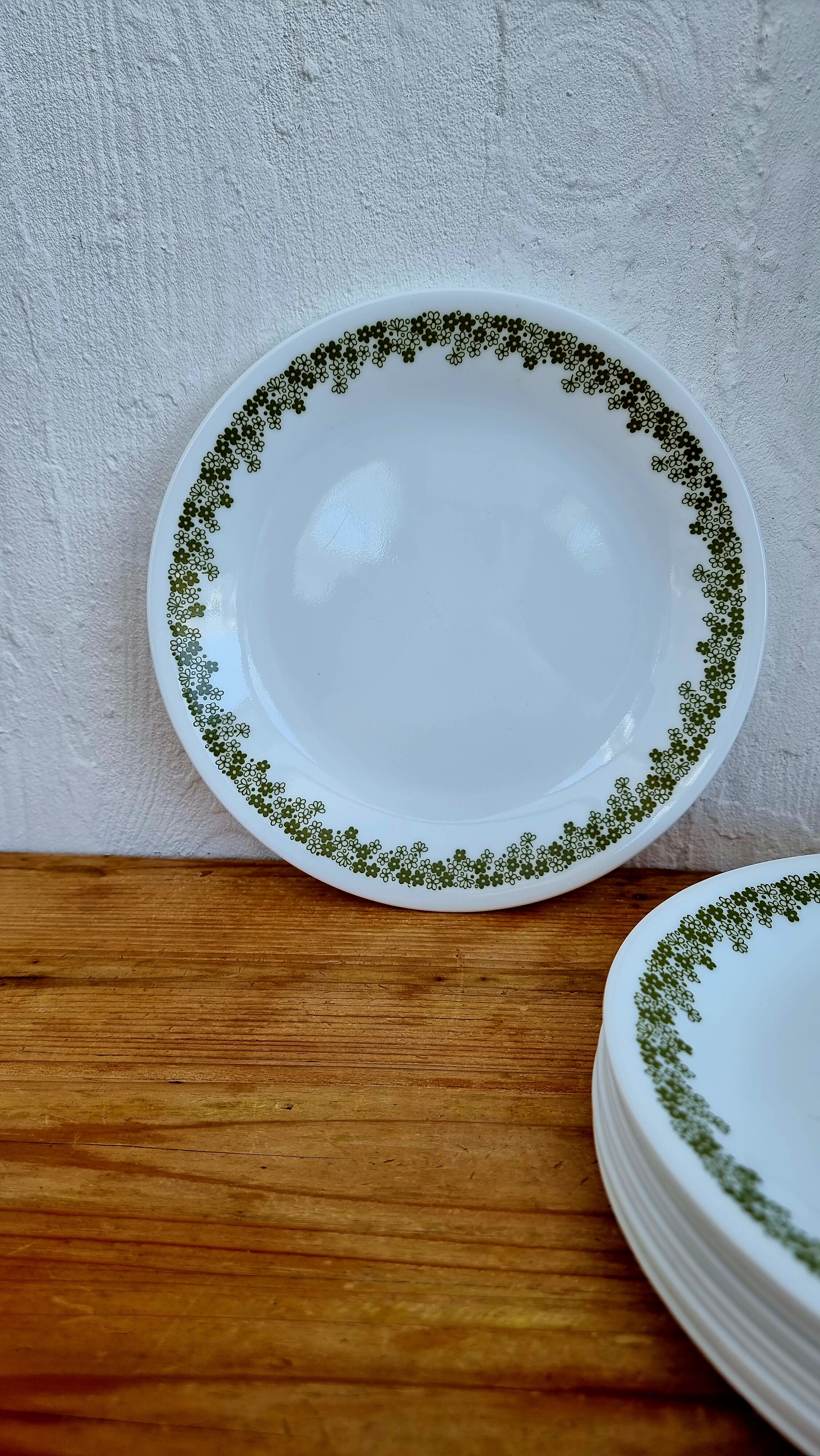 Set of 11 vintage Corelle green flat plates