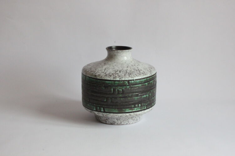 Vase allemagne de l’est modèle 3052, Strehla poterie blanc lave glaçure cylindre