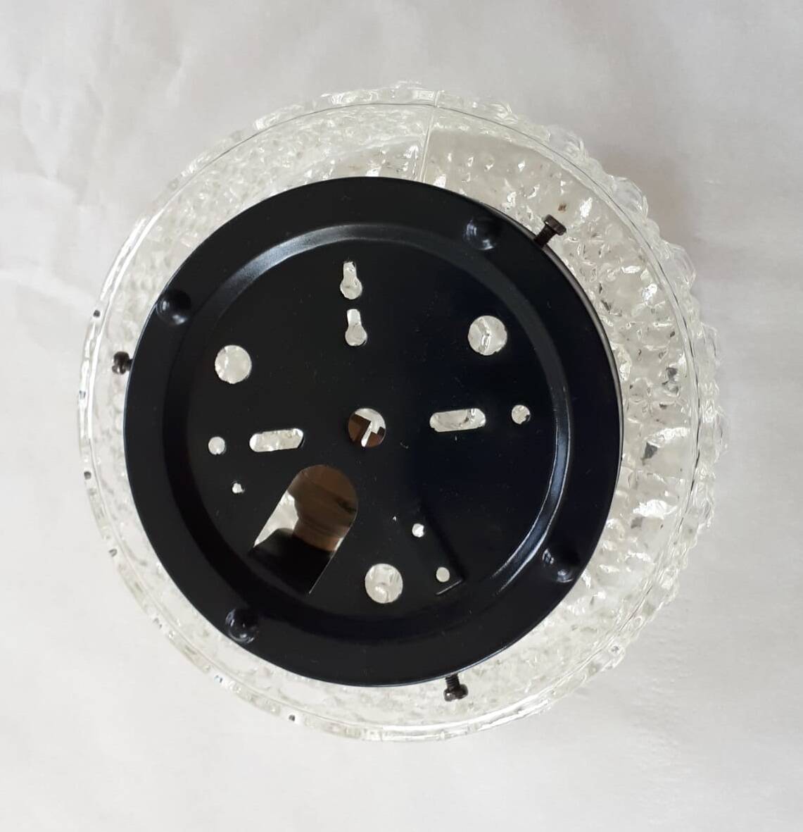 Vintage round chiseled glass ceiling light / wall lamp 1950s 1960s 1970s