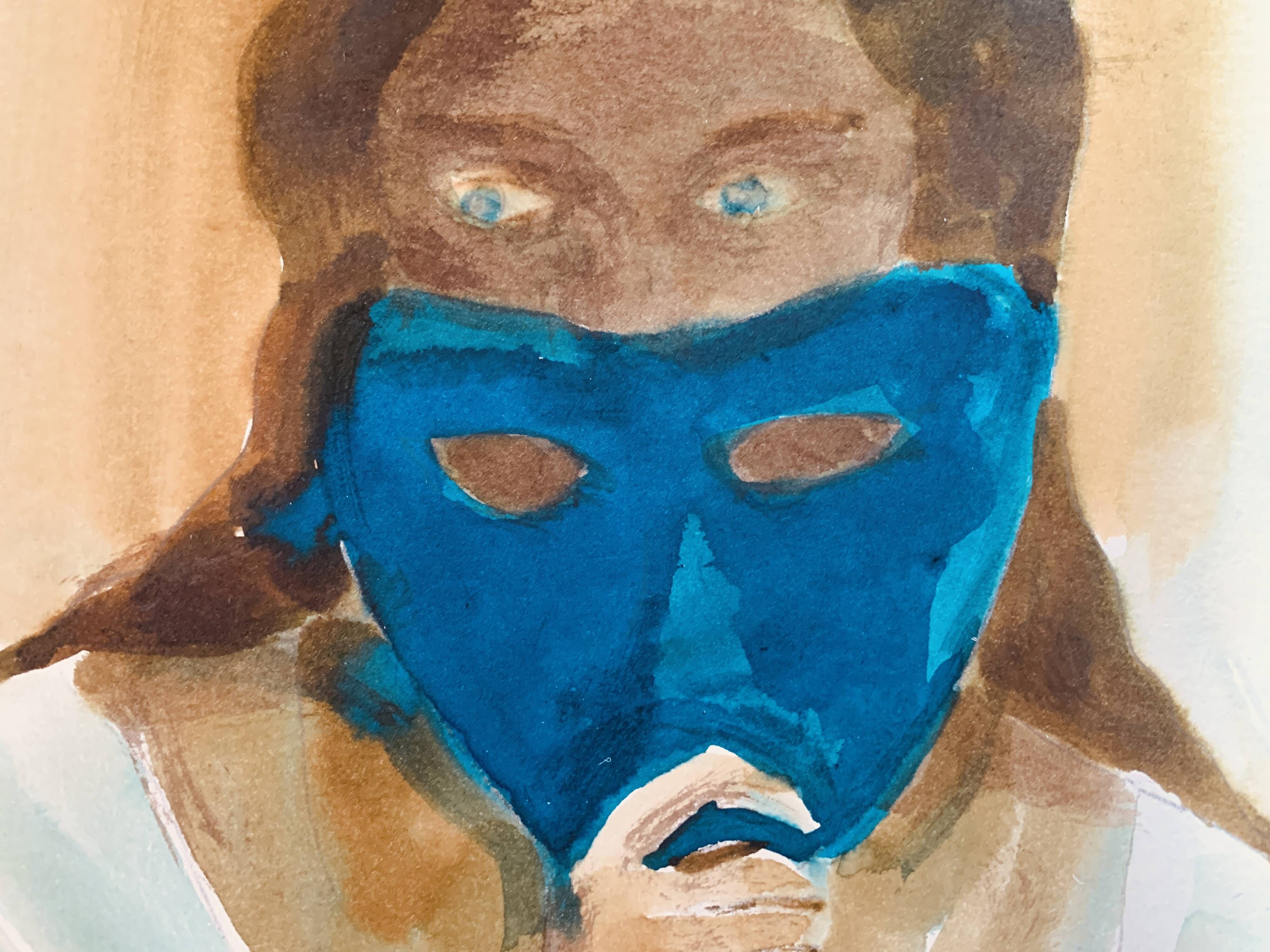 Signed painting of a female portrait at the Carnival of Venice "the blue mask"