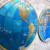 Impressive pair of two giant modern wall globes, world map, diameter 95 inches, 1950s.