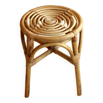Bamboo and rattan plant stand, stool, handmade, braided, vintage from the 70s