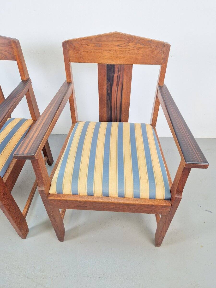 Art Deco Haagse School Armchairs in Oak and Ebony, 1920s, Set of 2