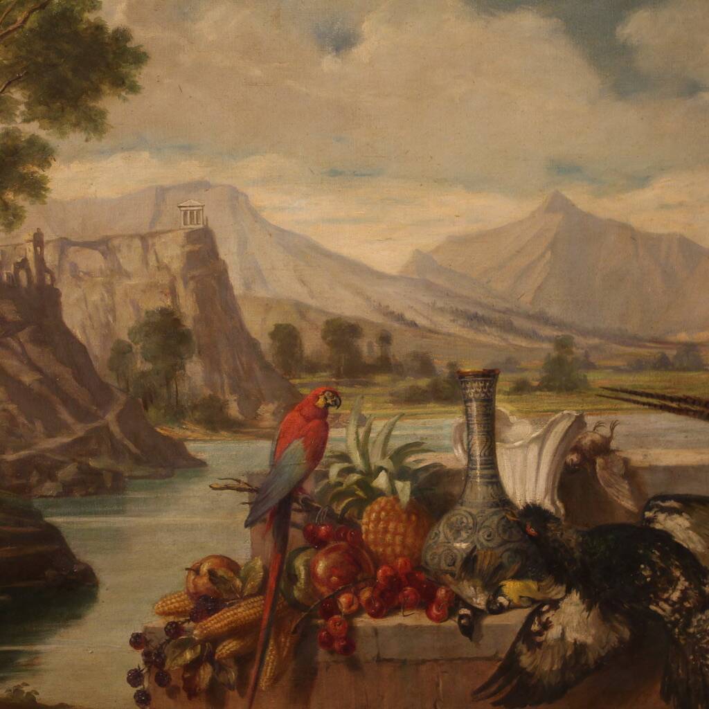 Italian painting landscape with still life from the 20th century