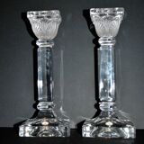 Set of 2 sandblasted crystal candlesticks in lalique art deco style - rattenberg crystal factory in austria