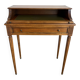 Louis XVI style mahogany telephone table with a green leather top.