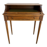 Louis XVI style mahogany telephone table with a green leather top.