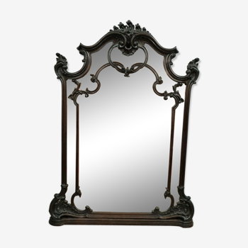 Miroir cloisonné Louis XV Baroque en noyer a décors d'attributs divers circa 1850