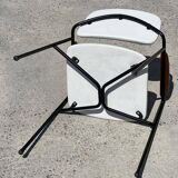 Vintage 1950s metal, oak and faux leather armchair