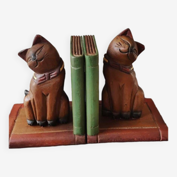 Thai bookends/art deco cat figurines. in polychrome suar wood