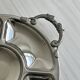 Vintage silver-plated metal serving tray with compartments.