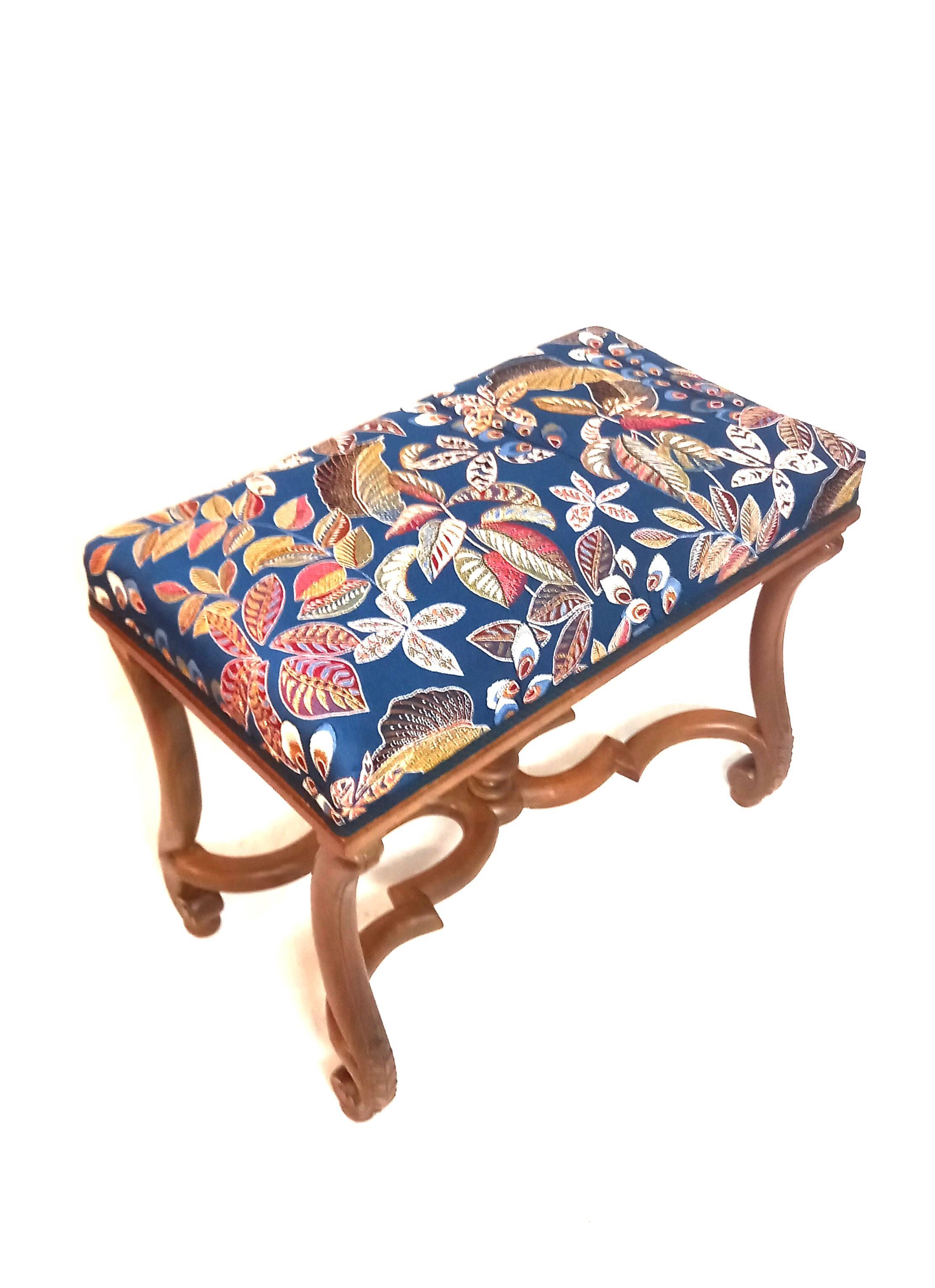 Colorful Louis XIV Style Bench with Sheep Bone Base