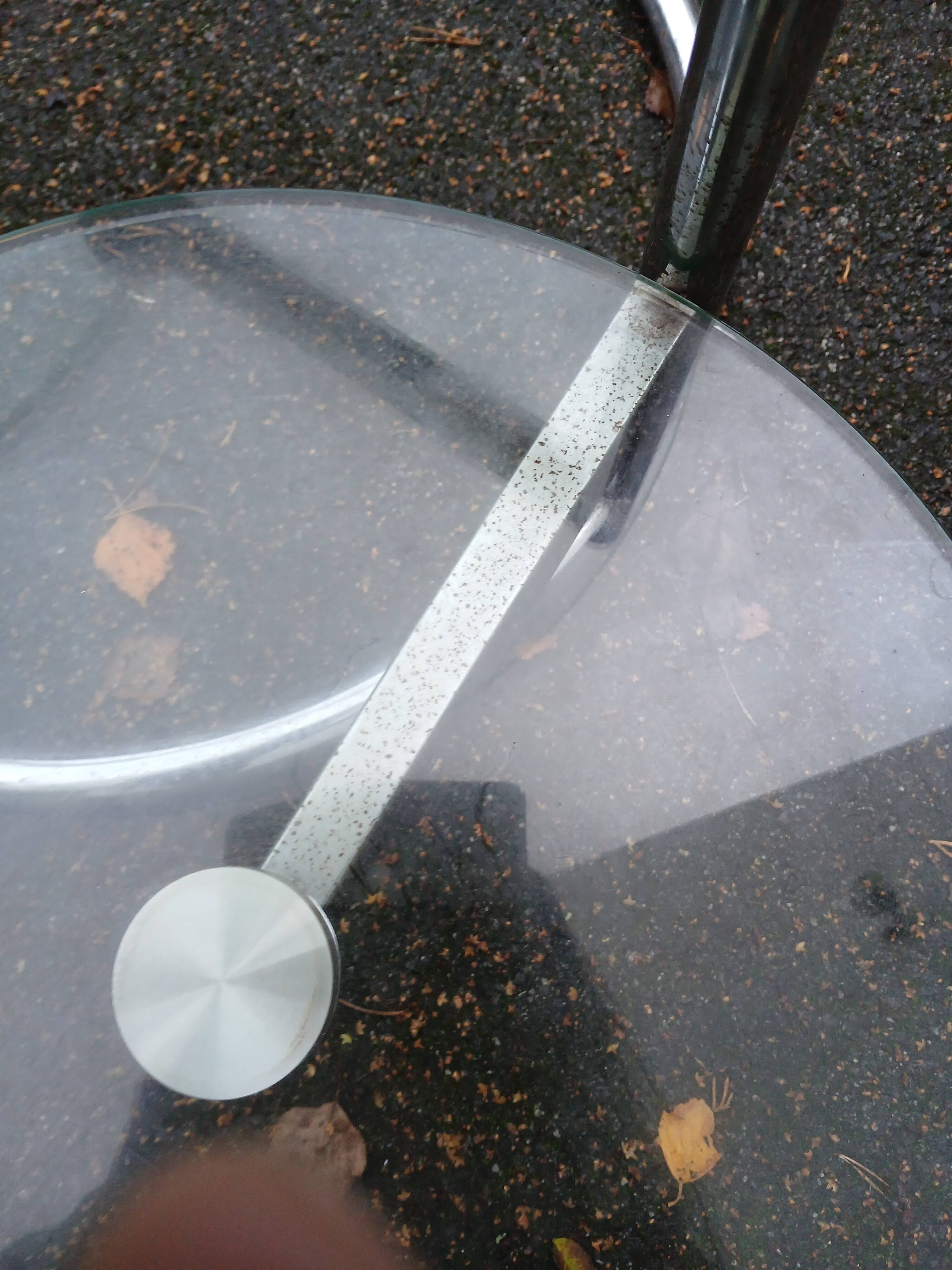 Old chrome metal coffee table with swivel tops from the 70s