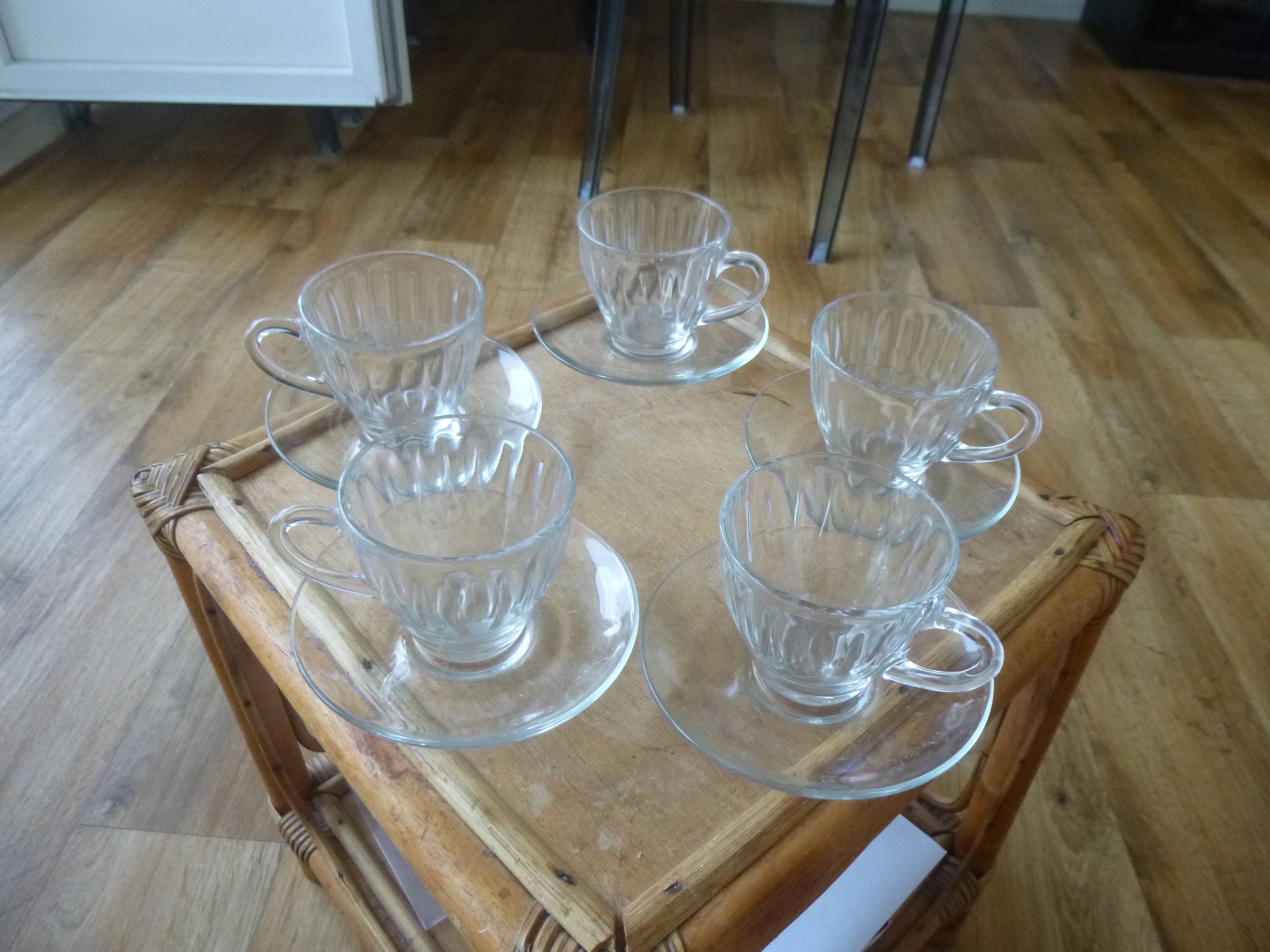 Vintage Duralex cups and saucers