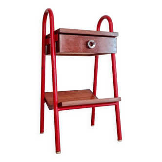 Small piece of furniture - boarding school type bedside table wood red metal