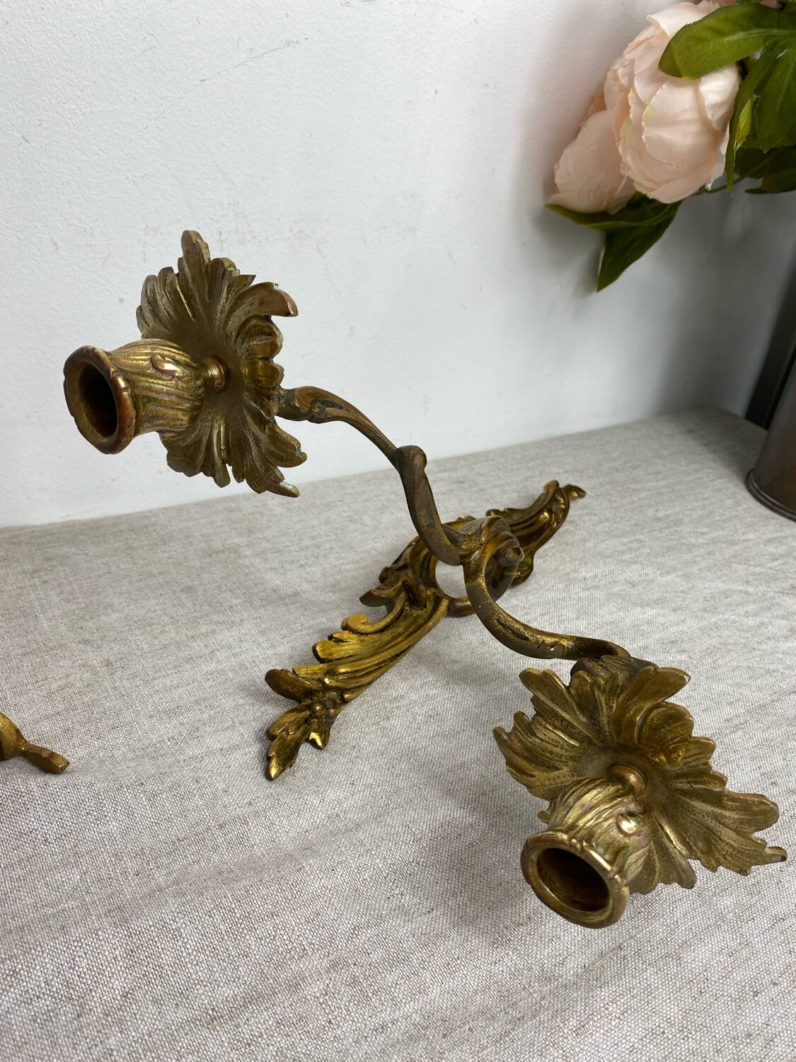Two Louis XV style bronze wall candlesticks