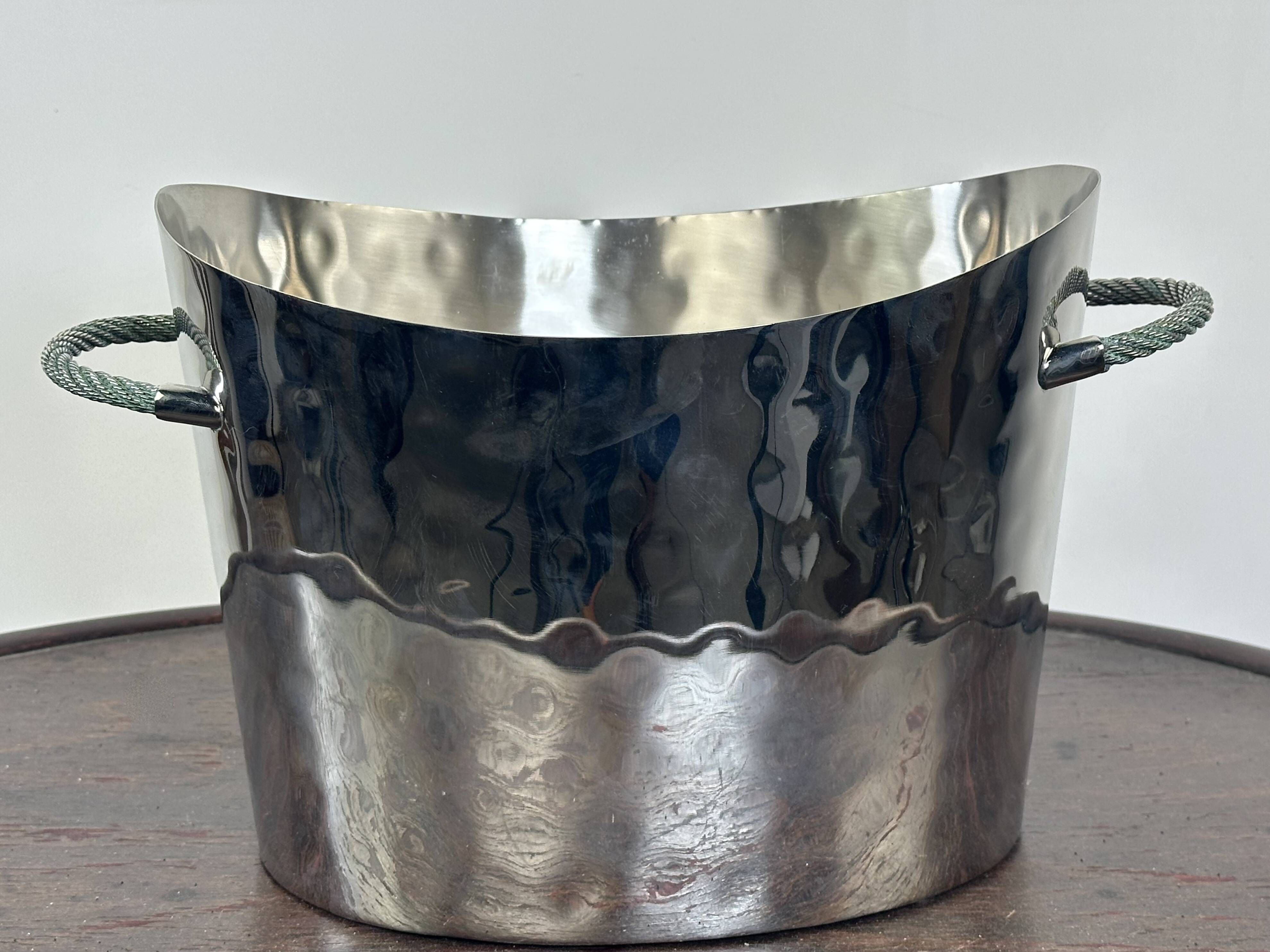 Silver-plated hammered and polished champagne bucket / basin