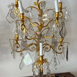 Pair of lamps in gilded bronze and crystal