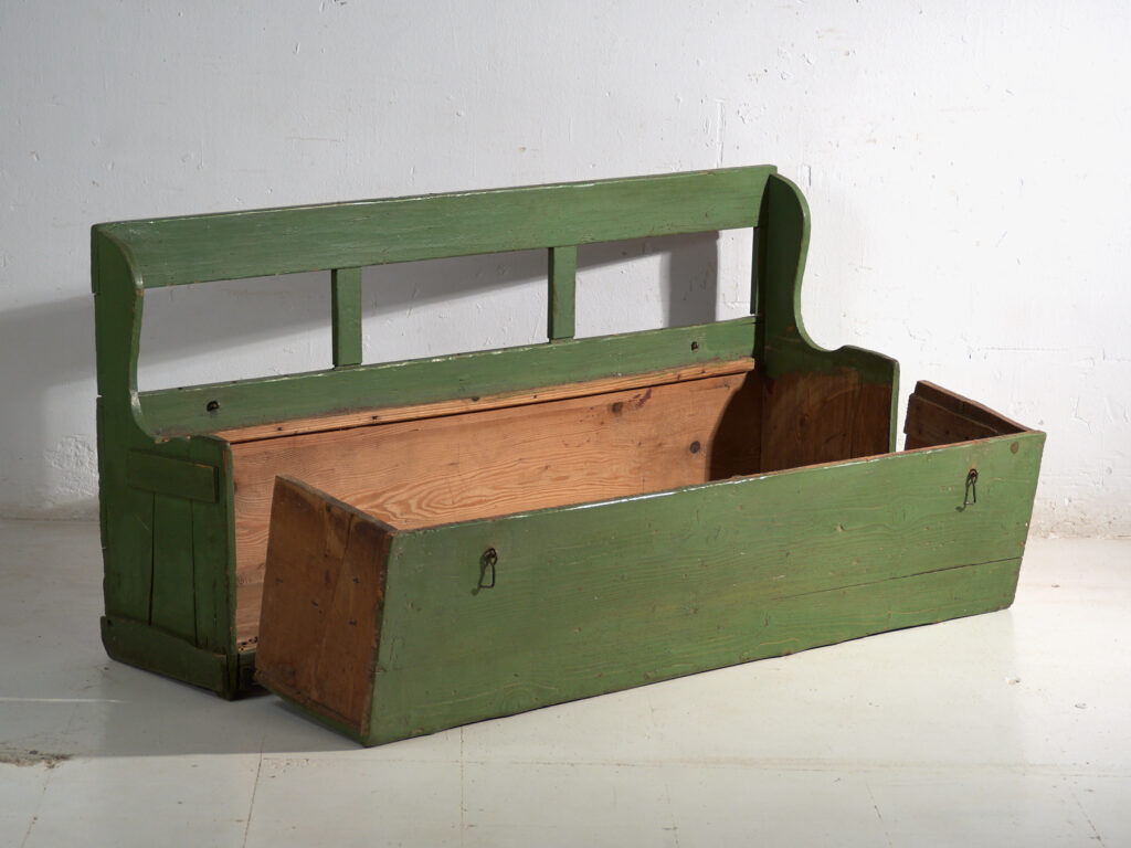 Antique painted pine bank safe – Central Europe, around 1900