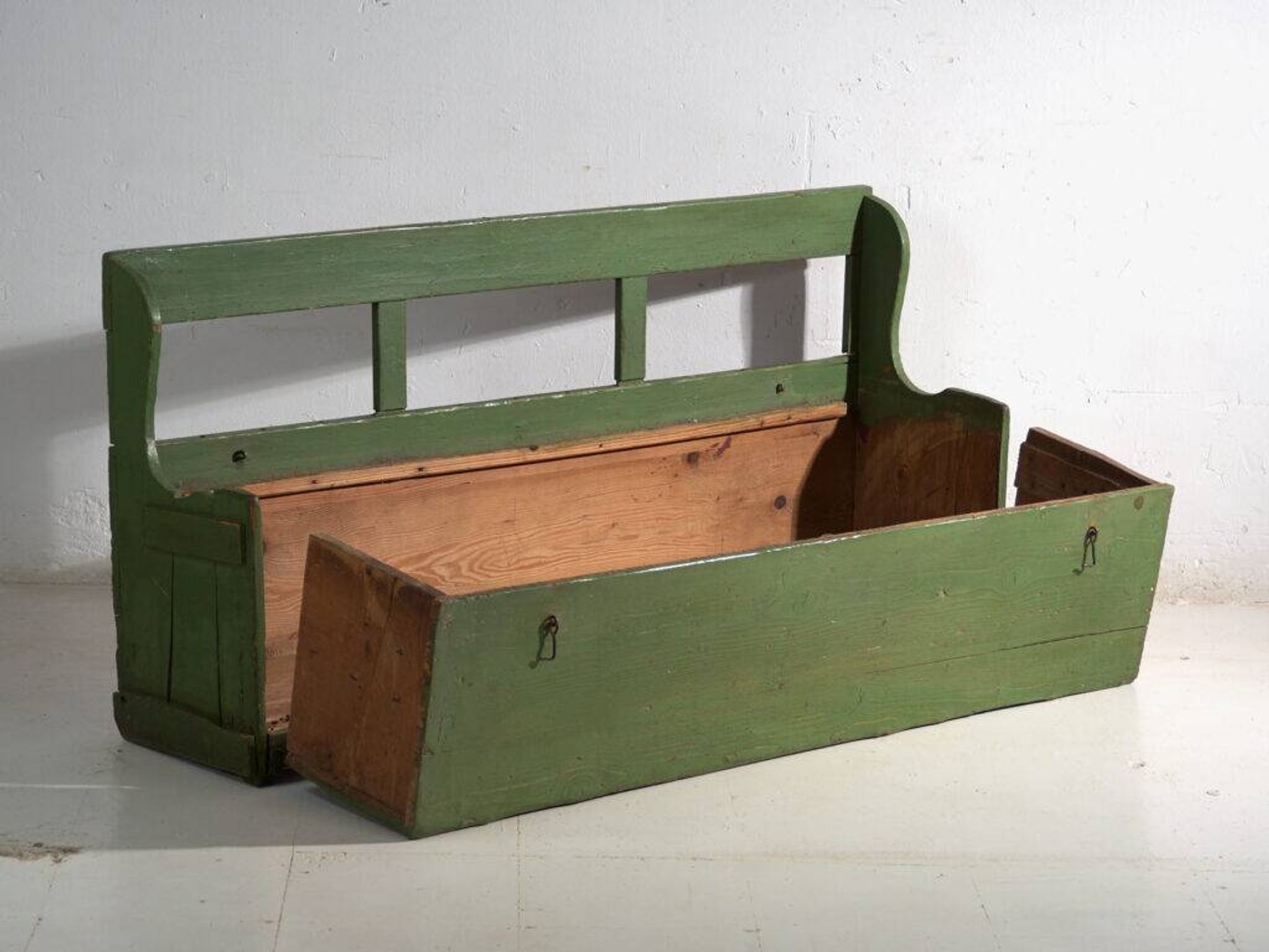 Antique painted pine bank safe – Central Europe, around 1900