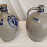 Set of 2 old Alsace stoneware jars (oil cruets)