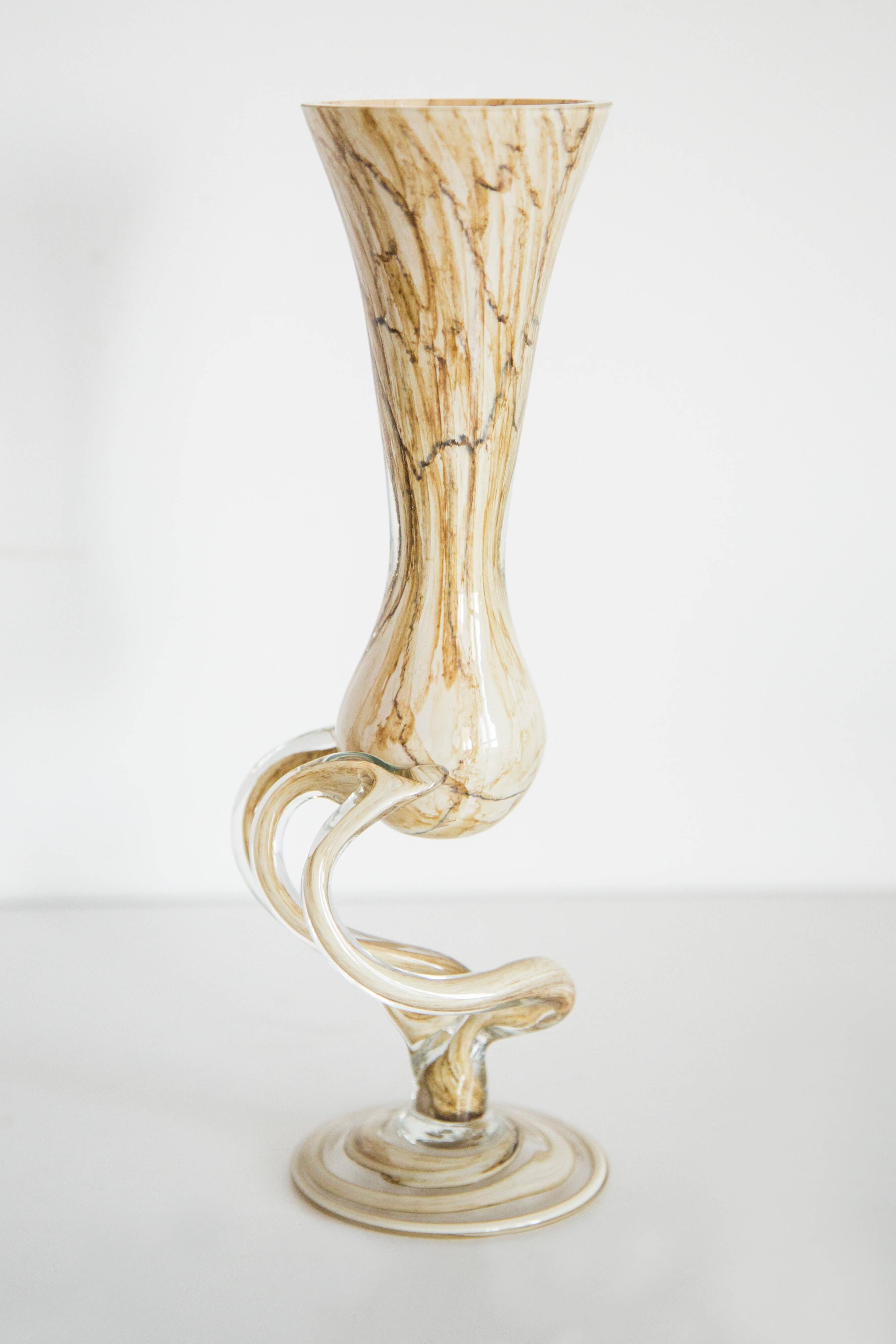 Vintage mid-century artistic vase, beige sand, Murano glass, Europe, 1970.