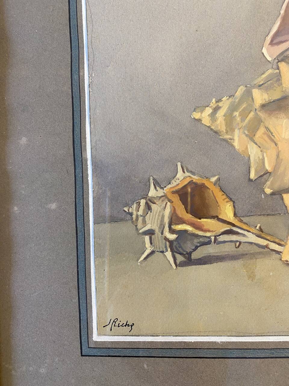 Old painting, still life with shells, 20th century