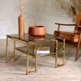 Vintage gold metal and smoked glass coffee table