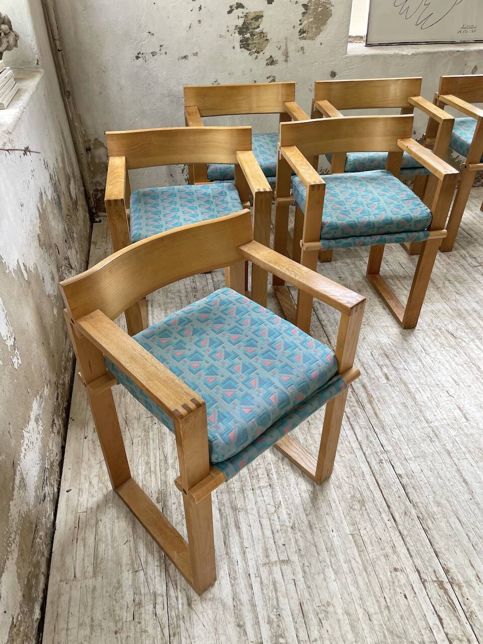 Set of 6 oak chairs with armrests Ate Van Apeldoorn