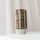 Brown Beige Ceramic Vase - Mid-Century Studio Vase, 1960s, Crosshatch Texture