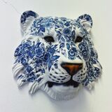 Masque de tigre en céramique bleu de Delft