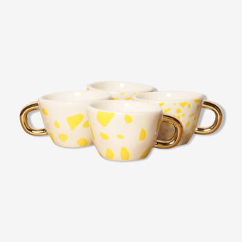 Set of 4 cups espresso yellow terrazzo patterns